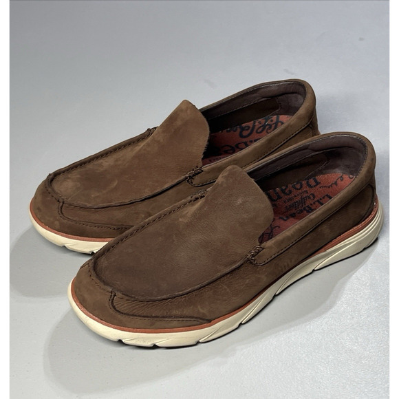 LL Bean Mens Kennebec Slip On Shoes 9 Medium Dark Earth Leather Athletic Sneaker - Picture 2 of 10
